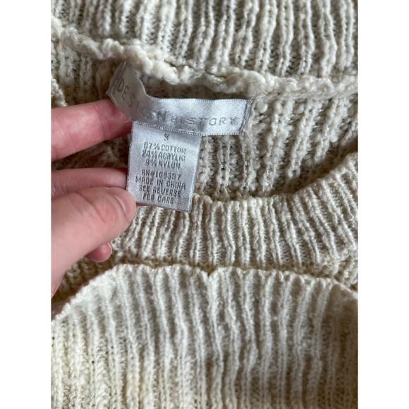 Design History Sweater Top Small Chunky Flutter Sleeve Crewneck Cream White - Picture 7 of 13